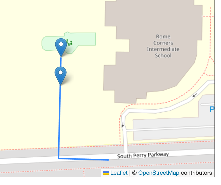 A map with an L shaped blue line drawn on it